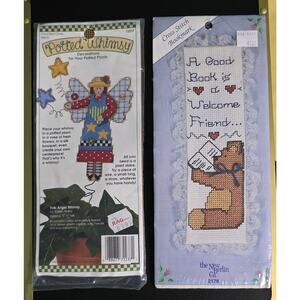 Counted Cross Stitch Potted Whimsy & Teddy Bear Book Mark NWT